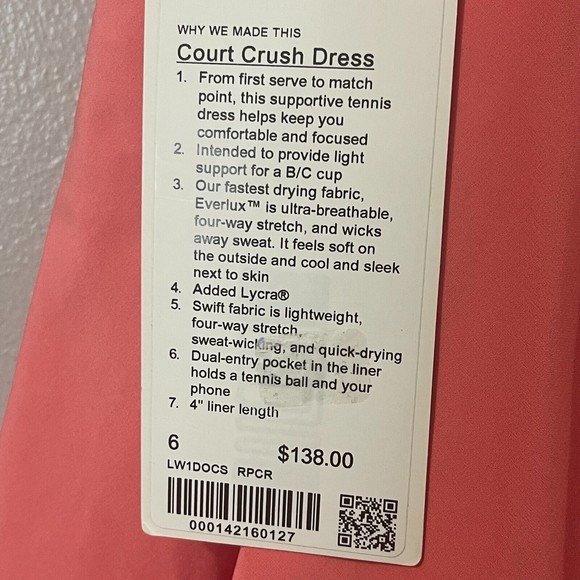 LULULEMON Dress Women's 6 Raspberry NWT Court Crush Hidden Pockets Tank Tennis - Picture 4 of 12